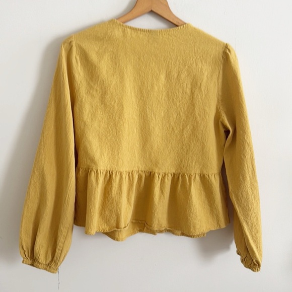 Energy rose boutique mustard yellow peplum long sleeve button down top size L - Picture 3 of 5